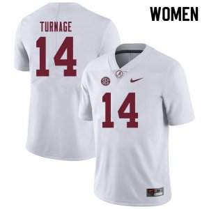 NCAA Women's Alabama Crimson Tide #14 Brandon Turnage Stitched College 2019 Nike Authentic White Football Jersey HZ17T41SD